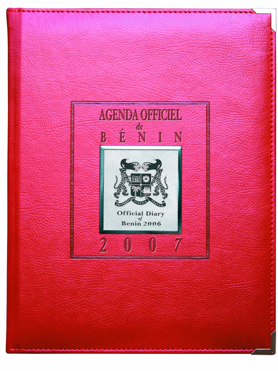 Agenda officiel du Bénin — couverture cuir rouge, armoiries embossées